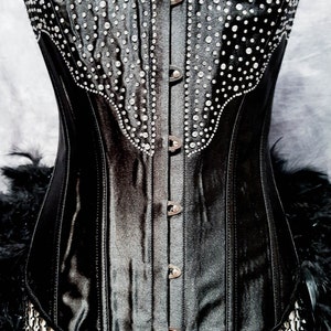 BLACK DIAMOND Steampunk Dress Feather Bustle Rhinestone Burlesque Costume Gothic Corset image 4