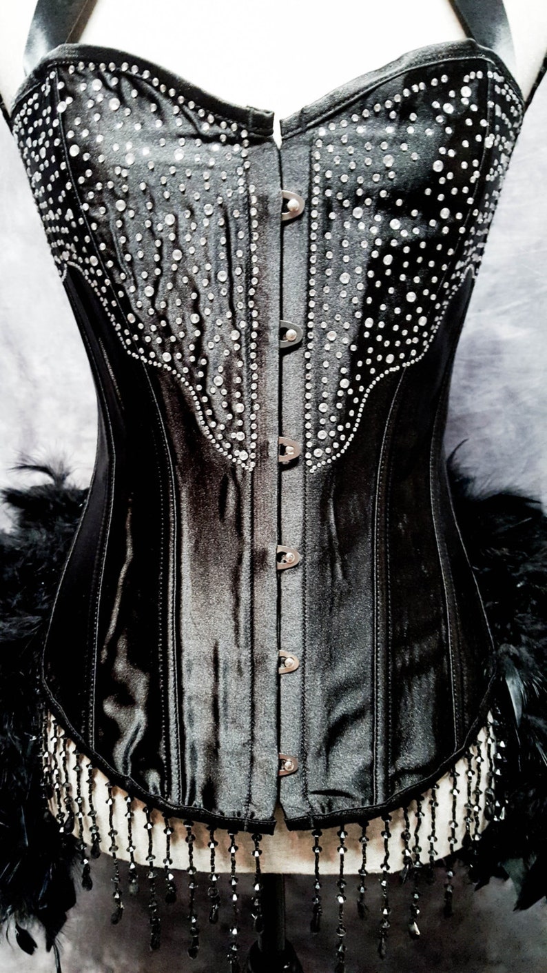 BLACK DIAMOND Steampunk Dress Feather Bustle Rhinestone Burlesque Costume Gothic Corset image 4