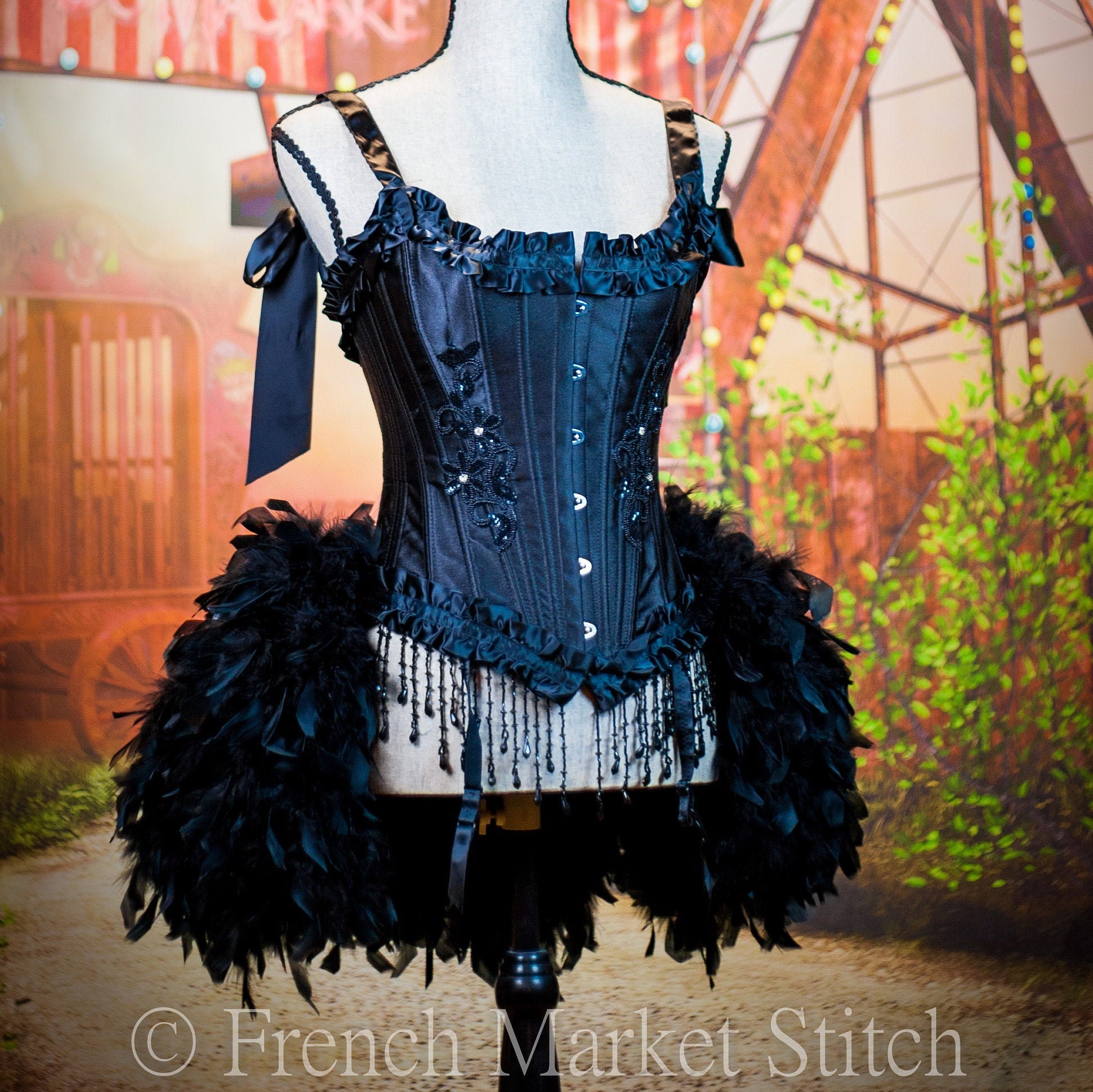 TWILIGHT Burlesque Costume Corset Black Swan Cosplay Feather Corset Gothic  Steampunk Dress 