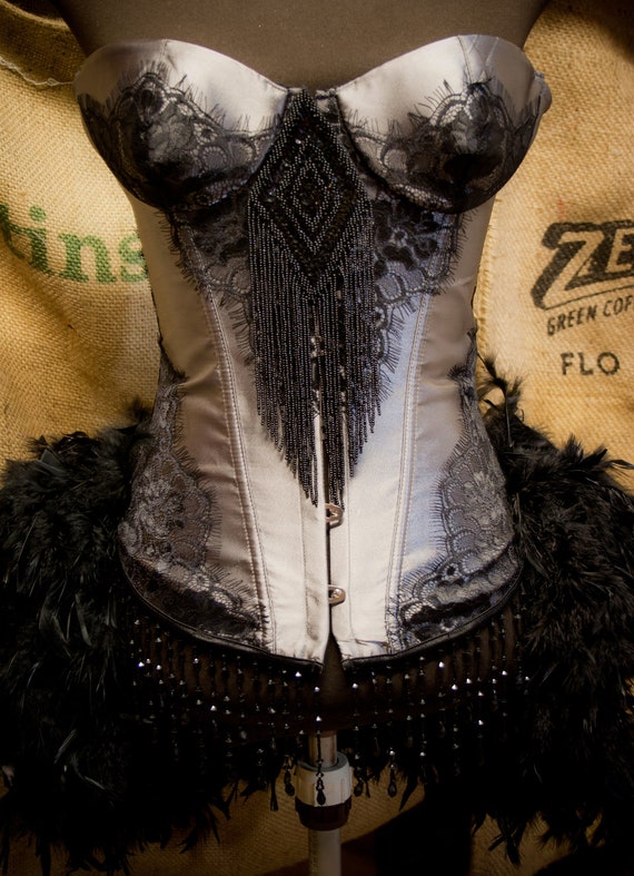 MISTRAL Black Grey Halloween Burlesque costume Corset, steampunk gypsy dress XXL