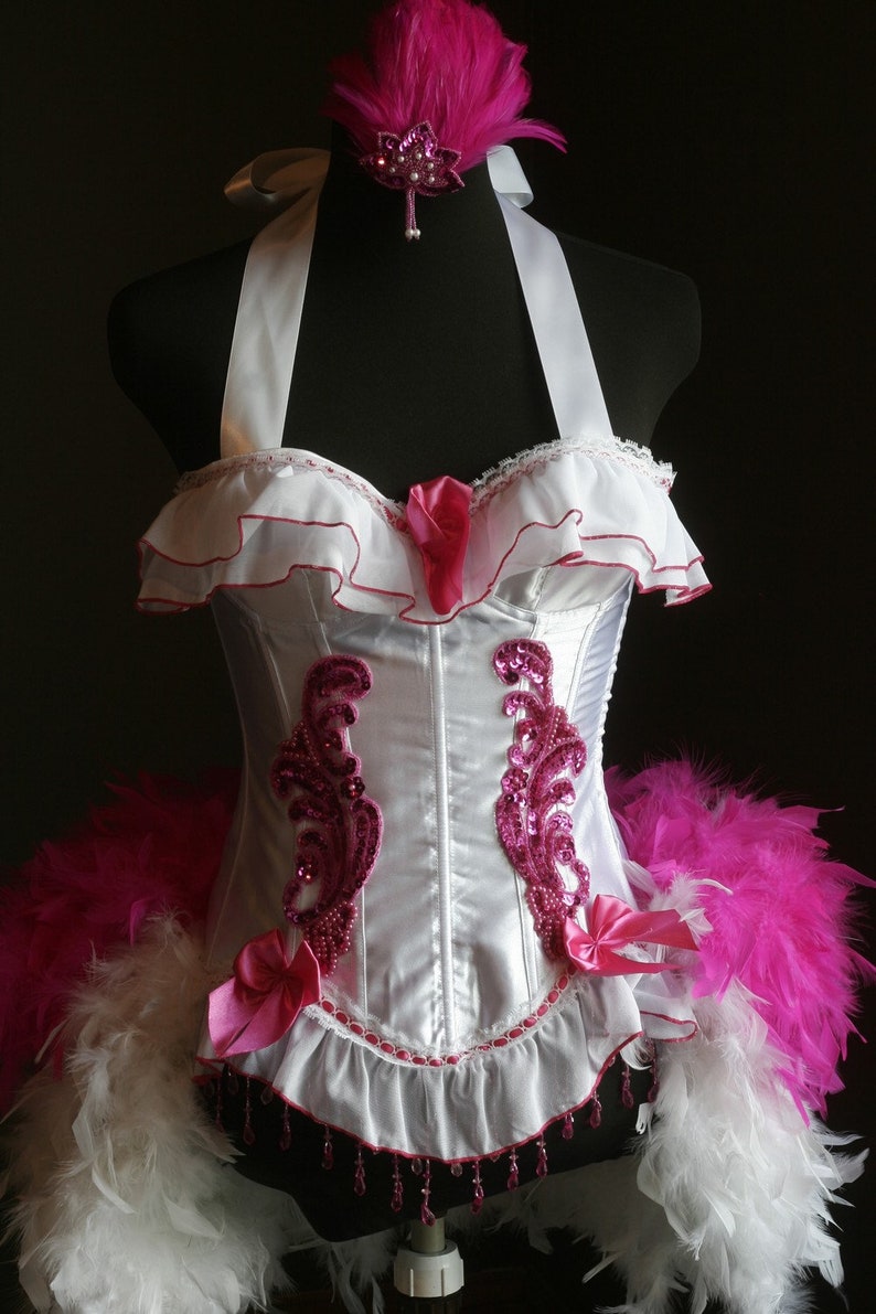 BABY DOLL CORSET Burlesque Costume pink & white showgirl Etsy