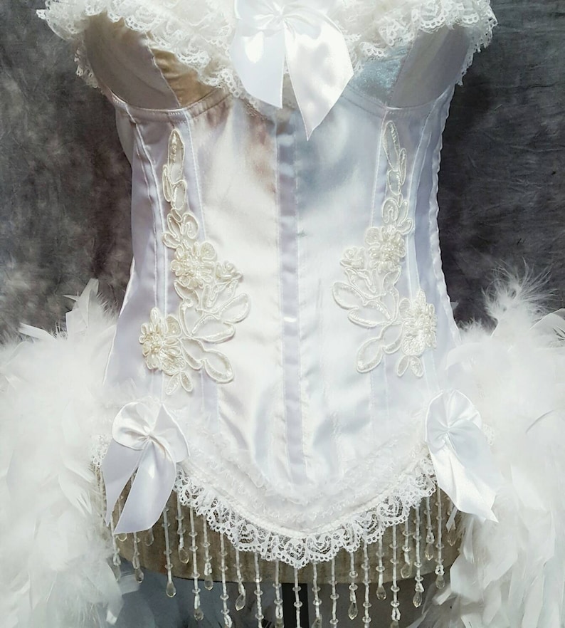 White wedding dress corset feather costume Victorian bridal Etsy
