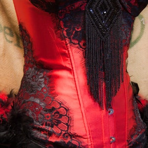 PHOENIX Saloon Girl Costume Corset Red Black Cosplay Burlesque Dress w/ feather train image 2