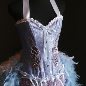 ALICE IN WONDERLAND Feather Burlesque Circus Costume Pink Blue Corset Cosplay Dress image 2