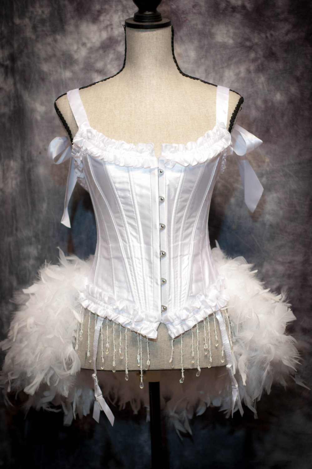 white feather corset