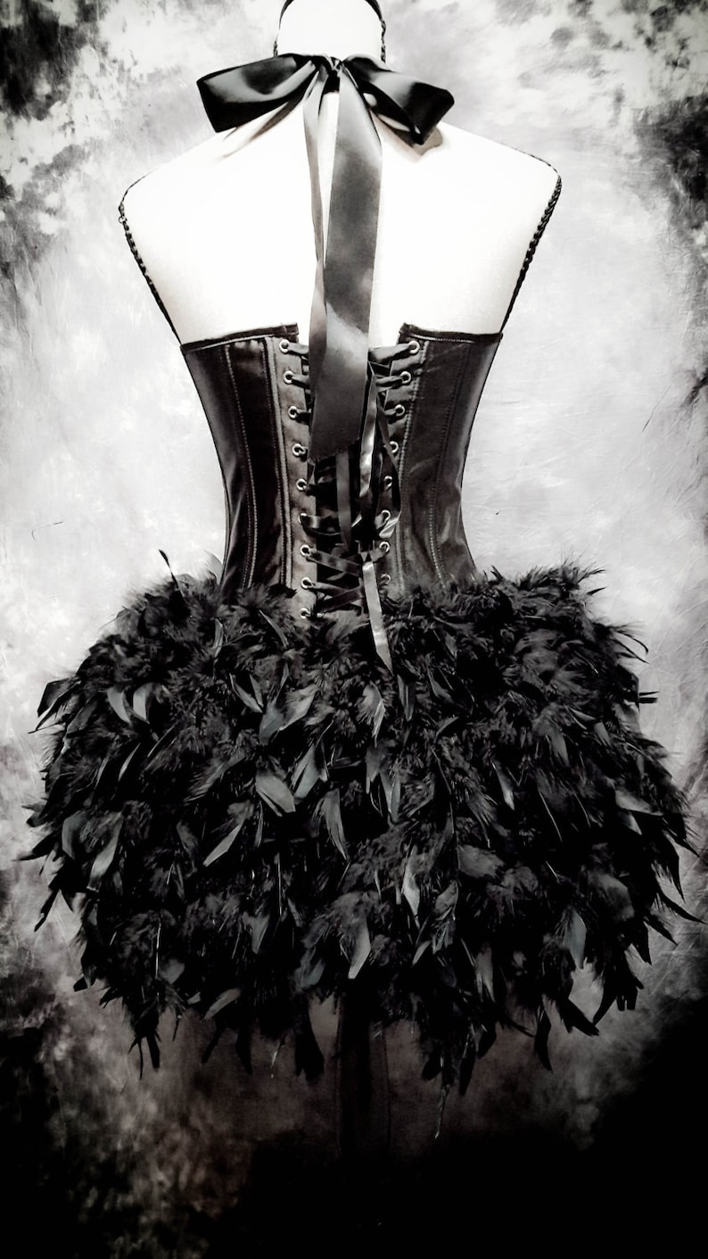 BLACK DIAMOND Steampunk Dress Feather Bustle Rhinestone Burlesque Costume Gothic Corset image 3