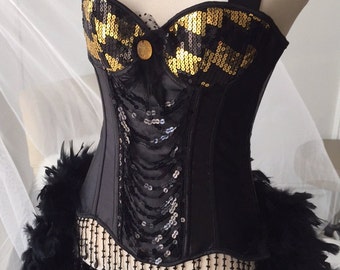 BLACK CANARY Gold Corset Costume Sexy Burlesque Steampunk Corset dress EVERYTHING Included!!!