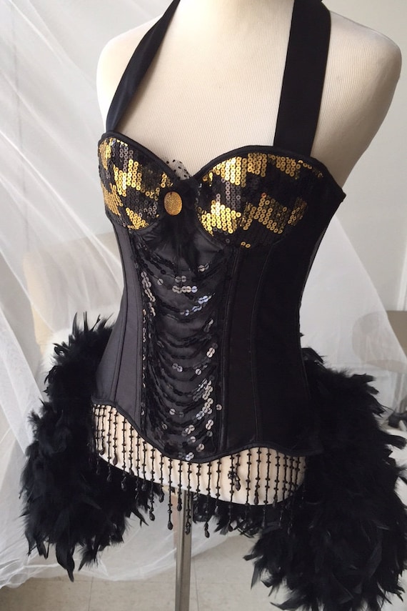 BLACK CANARY Gold Corset Costume Sexy Burlesque Steampunk Corset