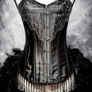 BLACK DIAMOND Steampunk Dress Feather Bustle Rhinestone Burlesque Costume Gothic Corset image 2