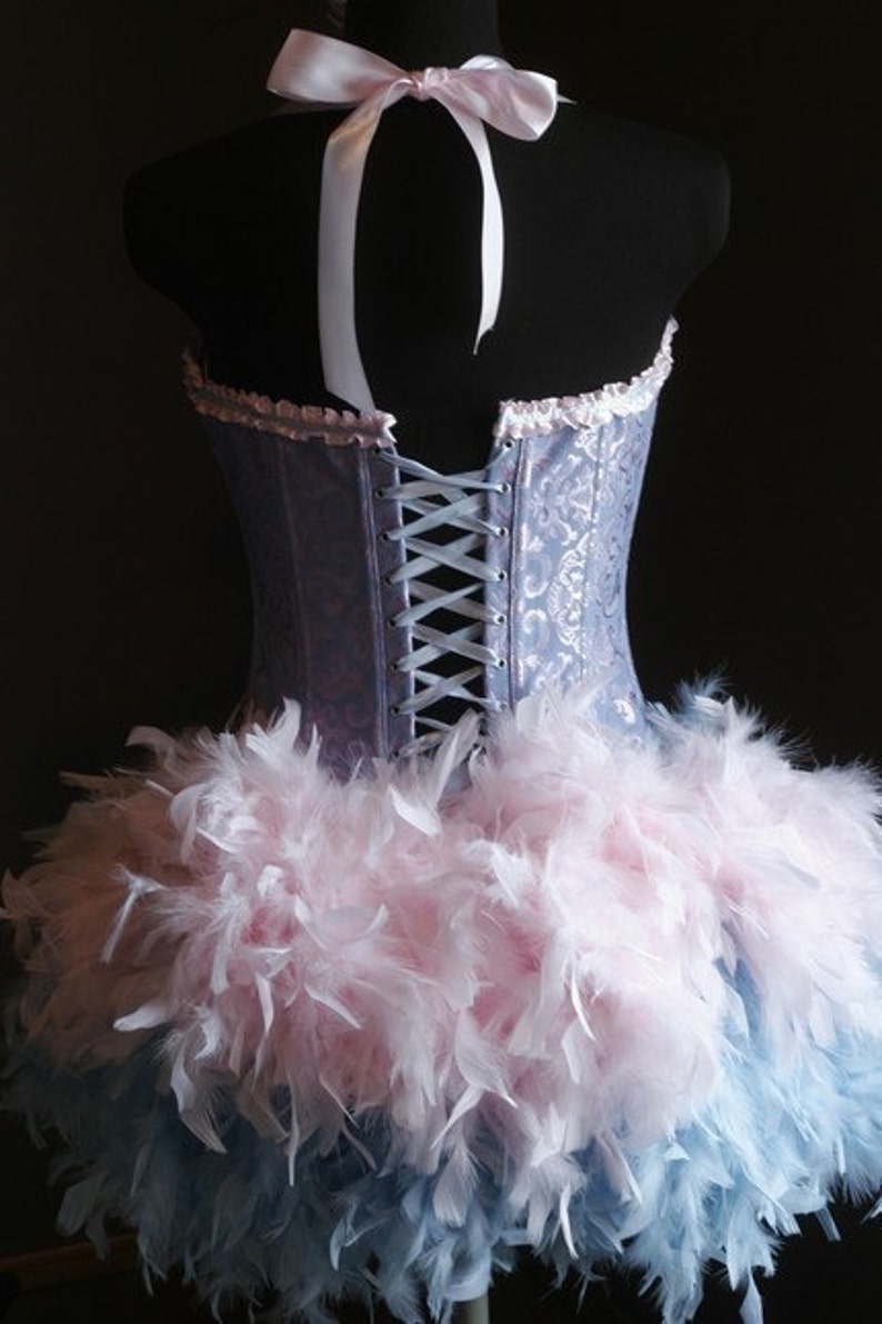 ALICE IN WONDERLAND Feather Burlesque Circus Costume Pink Blue Corset Cosplay Dress image 5