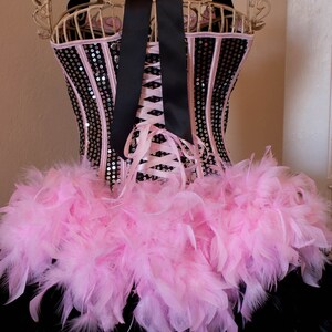 PRINCESS Pink Sequins Steampunk Corset Burlesque Outfit Circus Costume with feather train image 3