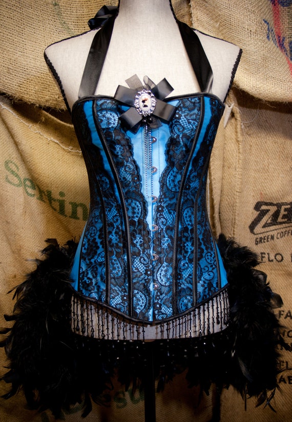blue and black corset dress Christina Tidepool Eyelet Knit Midi Dress