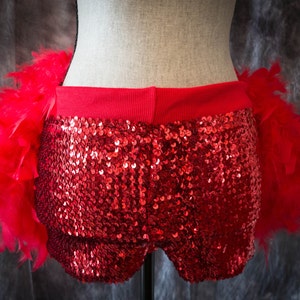 Sequins performer dance shorts for Burlesque Outfit Corset Showgirl Costume, Black, Gold, Red, Silver, Pink tap bloomers Red