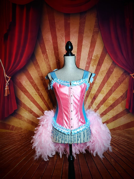 CANDY LAND Burlesque Feather Costume Lollipop Pink Blue Alice in Wonderland  Corset Dress 