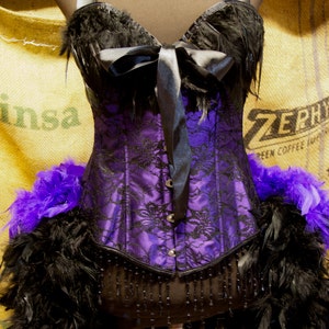 PURPLE MARTIN Burlesque Costume Victorian Showgirl Steampunk Corset Circus dress feather train image 3