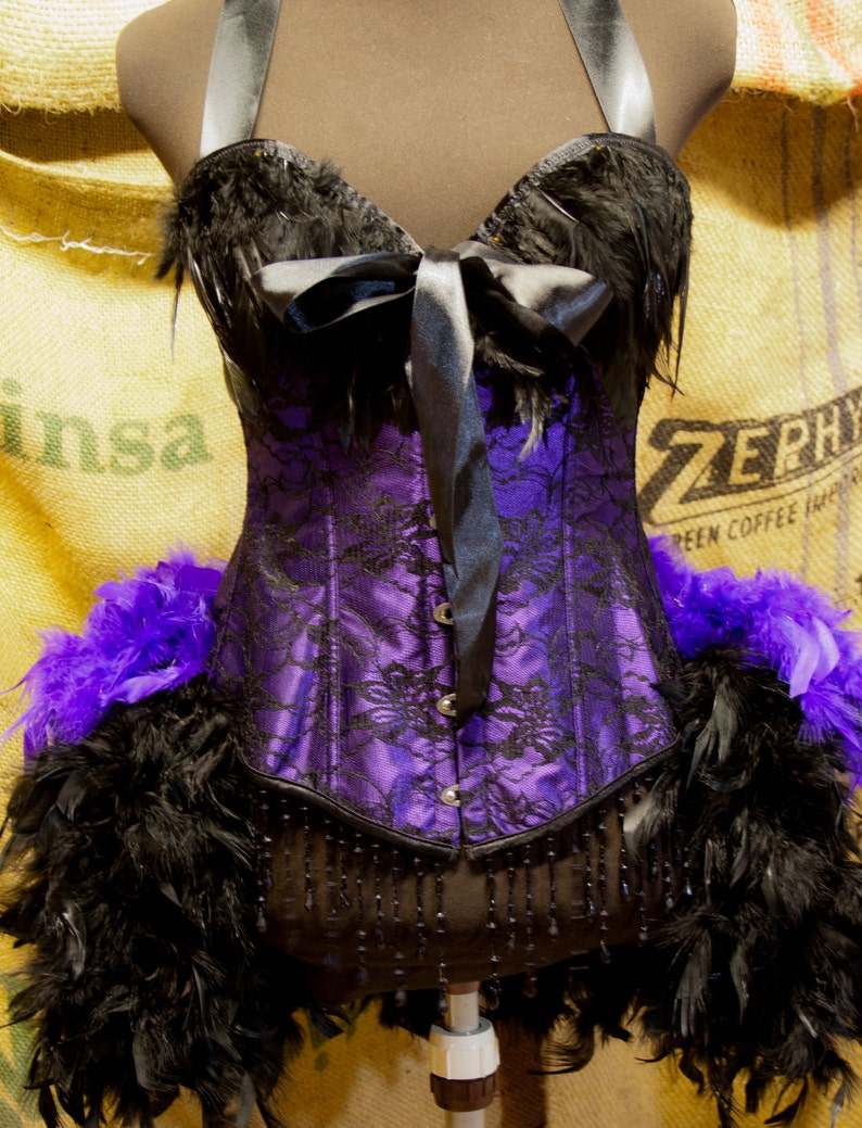 PURPLE MARTIN Burlesque Costume Victorian Showgirl Steampunk Corset Circus dress feather train image 3