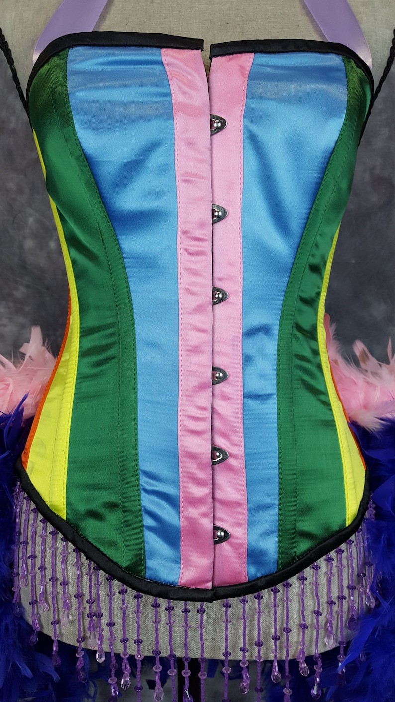 RAINBOW Las Vegas Showgirl Burlesque Costume w/ Steel Boned Etsy