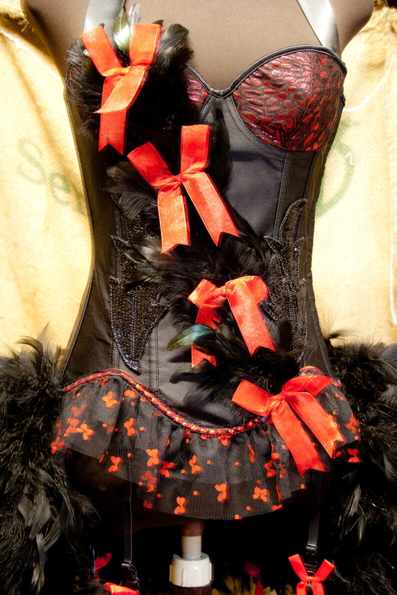 MEDIUM CARDINAL Black Raven Sexy Steampunk Burlesque Costume Corset for Day of the Dead image 3