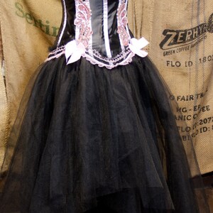 Pink & Black Burlesque costume Prom dress corset top with tulle tutu skirt image 2