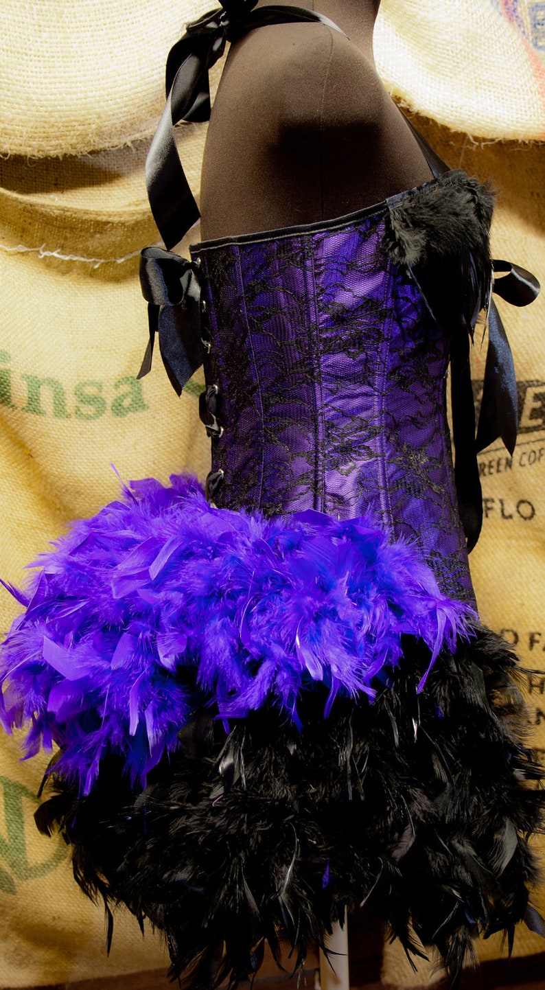 PURPLE MARTIN Burlesque Costume Victorian Showgirl Steampunk Corset Circus dress feather train image 4
