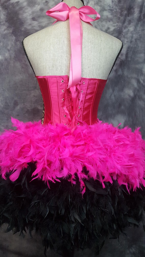 ALICE IN WONDERLAND Burlesque Costume Feather Skirt Pink Blue Can