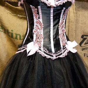 Pink & Black Burlesque costume Prom dress corset top with tulle tutu skirt image 1