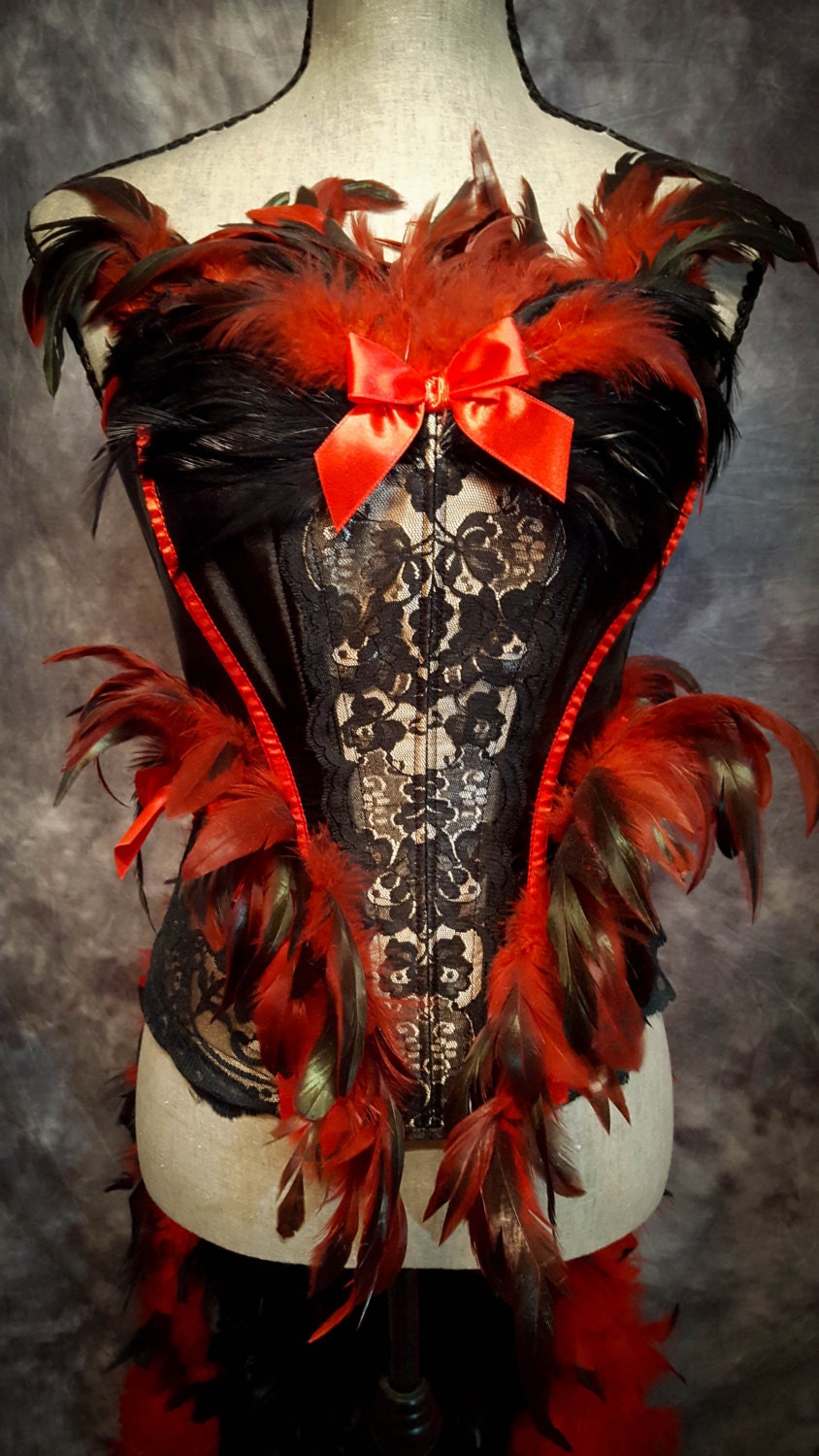 FIREBIRD Raven Feather Burlesque Costume Red Black Cosplay | Etsy