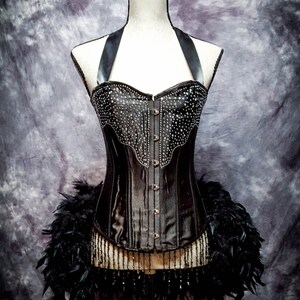 BLACK DIAMOND Steampunk Dress Feather Bustle Rhinestone Burlesque Costume Gothic Corset image 5