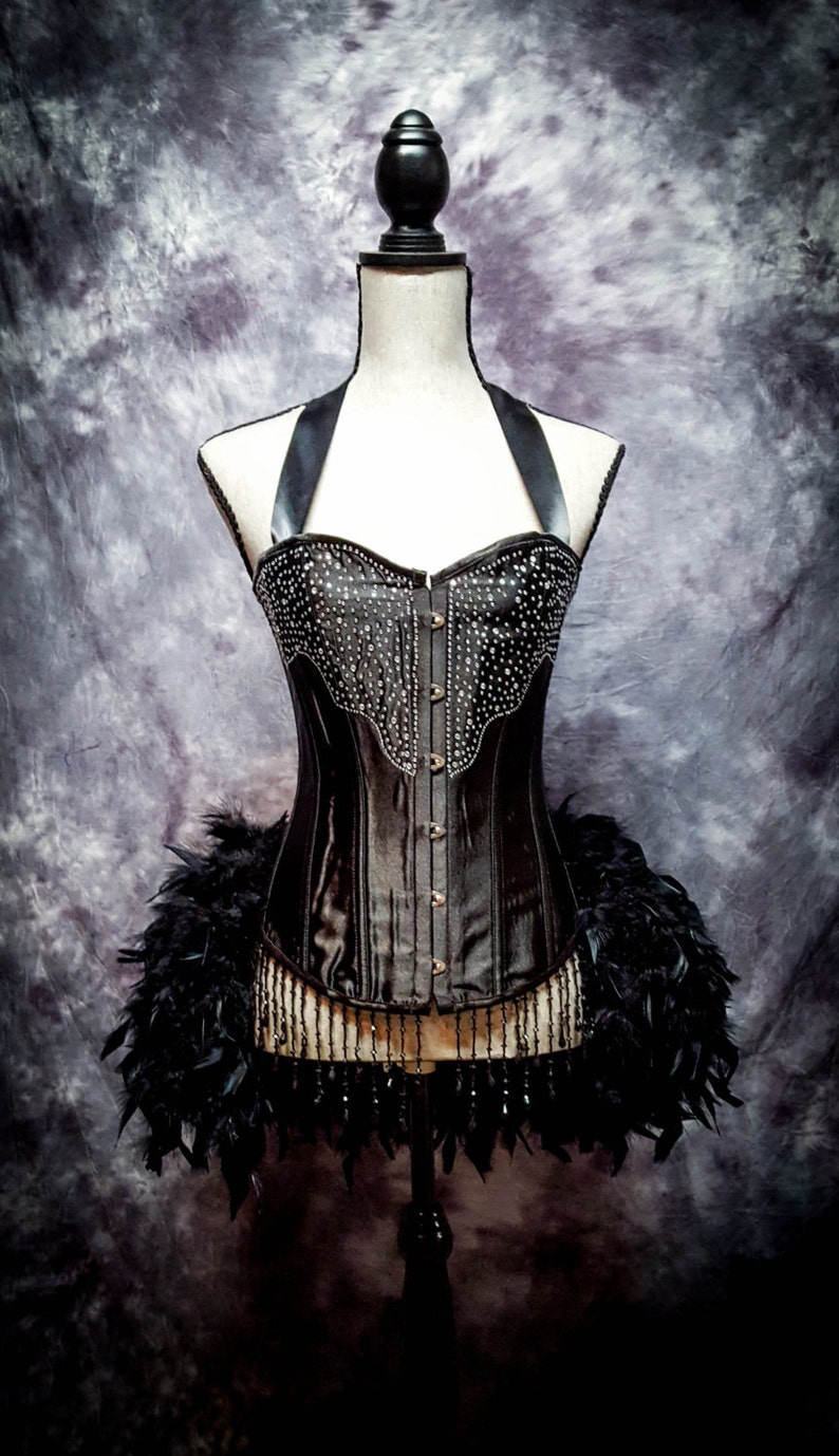 BLACK DIAMOND Steampunk Dress Feather Bustle Rhinestone Burlesque Costume Gothic Corset image 5