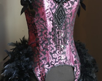 MISS BLOSSOM Victorian Can Can feather bustle dress Saloon Parisian burlesque costume corset