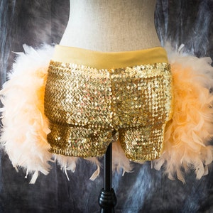 Sequins performer dance shorts for Burlesque Outfit Corset Showgirl Costume, Black, Gold, Red, Silver, Pink tap bloomers Gold