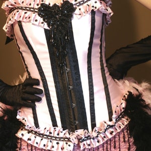 COTTON CANDY Pink & Black Striped Circus Ringmaster Costume Burlesque Dress with feather train