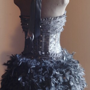 BLACK SWAN Costume Burlesque Corset Steampunk Cosplay Dress Feather Bustle XL size image 4