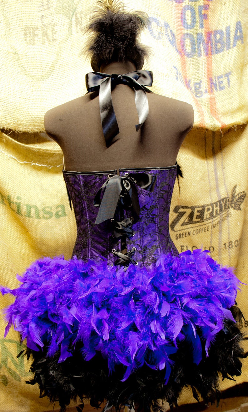 PURPLE MARTIN Burlesque Costume Victorian Showgirl Steampunk Corset Circus dress feather train image 5