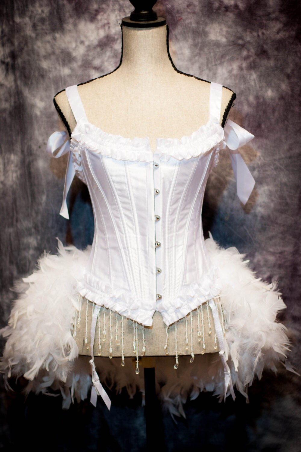 white feather corset
