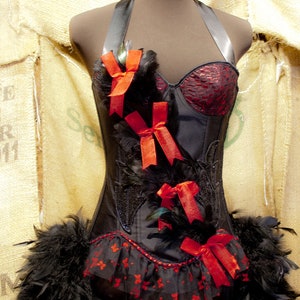 OLYMPIAN Great Gatsby Gold Corset Burlesque Costume Beaded Fringe Dress W/  Feather Train -  UK