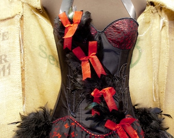 MEDIUM - CARDINAL Black Raven Sexy Steampunk Burlesque Costume Corset for Day of the Dead