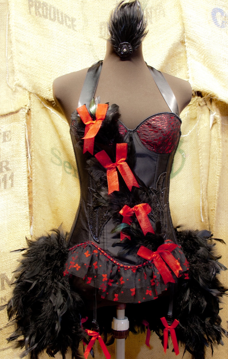 MEDIUM CARDINAL Black Raven Sexy Steampunk Burlesque Costume Corset for Day of the Dead image 1