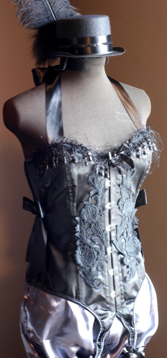 COTTONMOUTH Gothic Victorian Black Overbust Corset Saloon Girl vintage dress