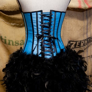 MARIE ANTOINETTE corset cosplay Victorian dress burlesque Can Can Costume Blue Showgirl feathers image 3