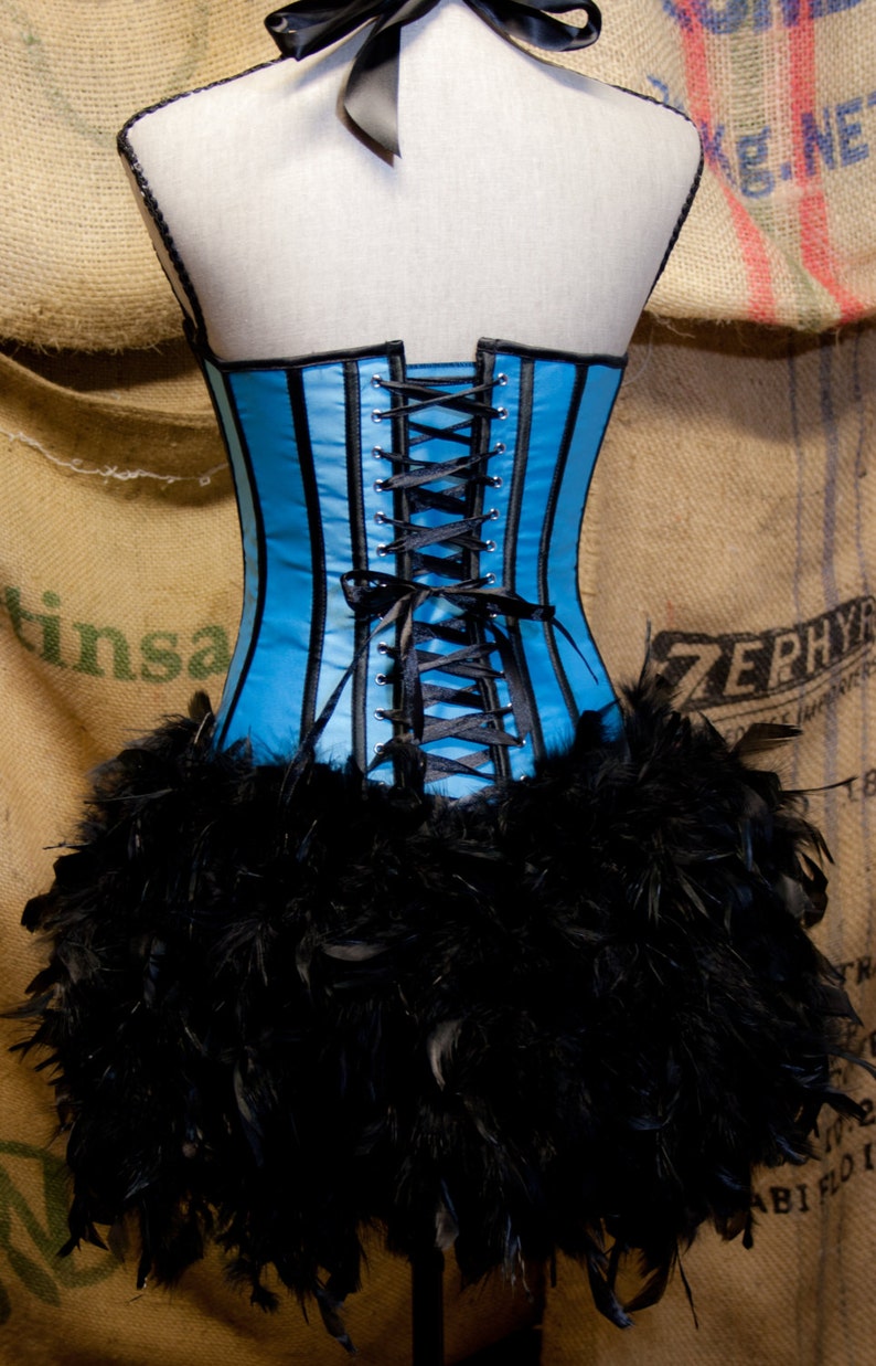 MARIE ANTOINETTE corset cosplay Victorian dress burlesque Can Can Costume Blue Showgirl feathers image 3