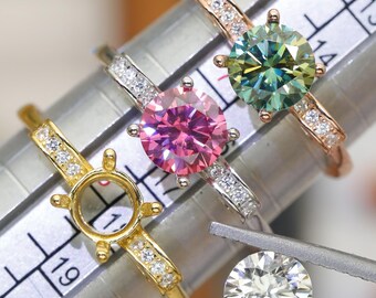 Round Moissanite Ring Setting, 925 Sterling Silver Solitaire Ring, 6.5mm Gemstone Mount, Pave Promise Ring, Transparent Craft Breakdown