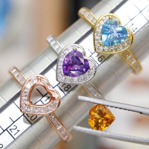 Heart Ring Setting,925 Sterling Silver Ring,6mm Heart Gemstone,Halo Ring,Citrine Topaz Pyrope Amethyst Ring,Gift for Her,Ring Setting,ring