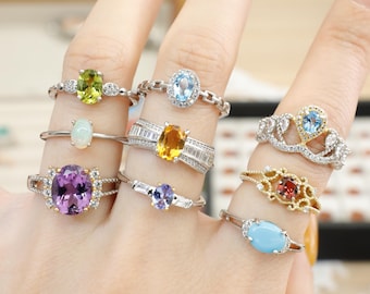 Buy 2 Get 1 Free Ring,925 Sterling Silver ring,Natural Gemstone Jewelry,Dainty Stackable Ring,Birthstone Ring,Statement Ring,Ring Setting