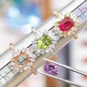 6x8mm Oval Ring Setting,Amethyst Ruby Opal Peridot,925 Sterling Silver Promise Ring,Minimalist Cluster Ring,Gemstone Mount,Gift for Her,Ring