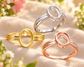 5x7mm Oval Ring Setting, 925 Silver Ring Blank, Bezel Mounting, Grooved Band, Adjustable or Custom US 4-16, DIY Jewelry Gift Project