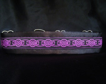 Celtic Danu Purple 1 or 1.5 Inch Martingale Greyhound Dog Collar - Padded and Lined with Free Custom Sizing