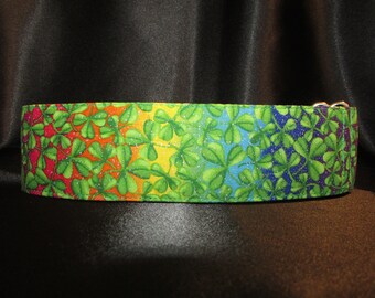 Rainbow Shamrock 1.5 or 2 Inch Martingale Greyhound Dog Collar - Free Custom Sizing - St Patrick's Day Irish