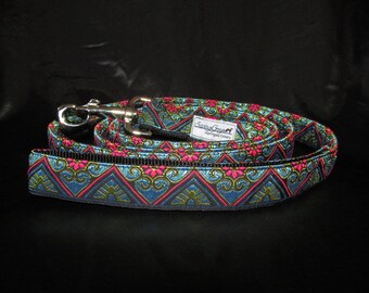 Nora Turquoise and Fuchsia Leash - Made to Match SavingGreys Nora 2 inch Greyhound Martingale Dog Collar - Lead Only