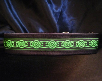 Celtic Danu Green 1 or 1.5 Inch Martingale Greyhound Dog Collar - Padded and Lined with Free Custom Sizing